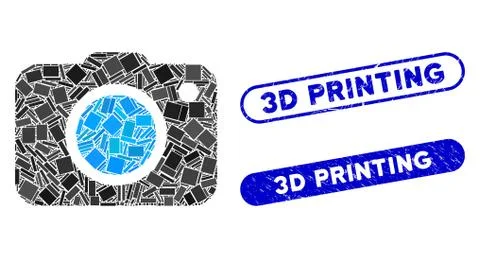 Rectangle Collage Photo Camera with Textured 3D Printing Stamps イラスト素材