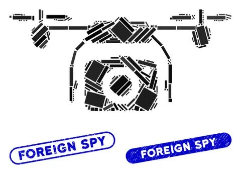 Rectangle Collage Photo Drone with Textured Foreign Spy Seals Stock Illustration