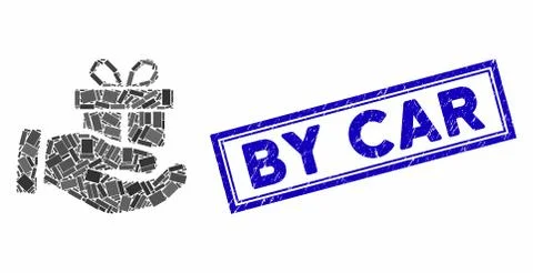 Rectangle Collage Present Box Give Hand with Grunge By Car Stamp 库存插图