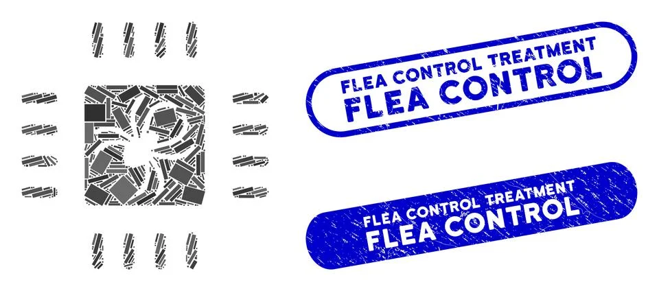 Rectangle Collage Processor Bug with Scratched Flea Control Treatment Seals Illustration