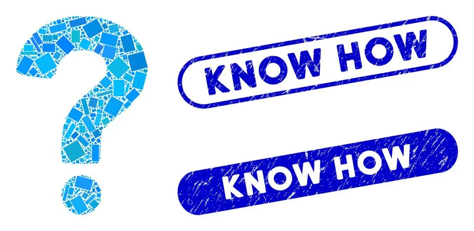 Rectangle Collage Query with Scratched Know How Stamps 스톡 일러스트