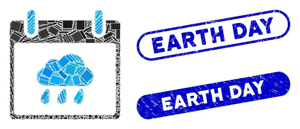 Rectangle Collage Rain Cloud Calendar Day with Grunge Earth Day Stamps Ilustración de archivo