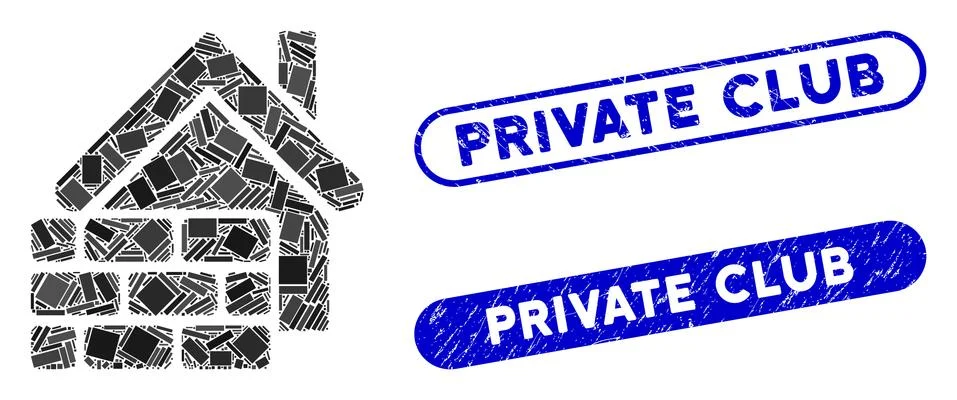 Rectangle Collage Realty Brick Wall with Grunge Private Club Stamps Ilustração Stock