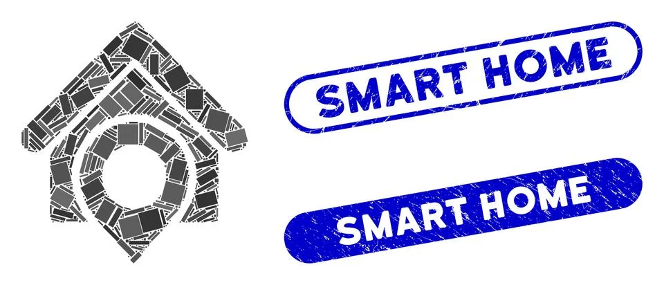 Rectangle Collage Realty Location with Scratched Smart Home Seals Ilustração Stock