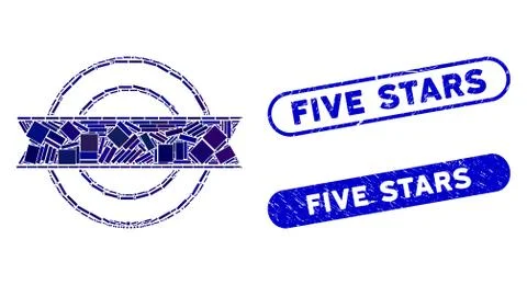 Rectangle Collage Ribbon Circle Frame with Scratched Five Stars Stamps Stockillustratie