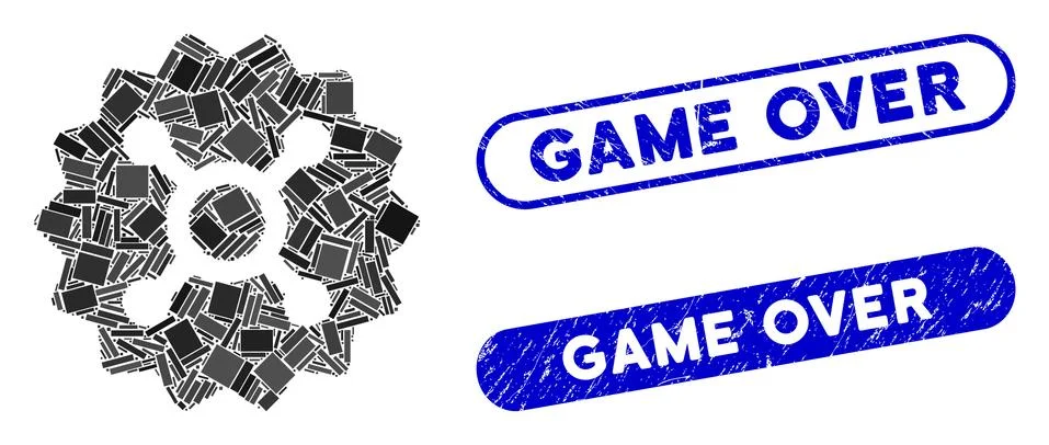 Rectangle Collage Roulette Token with Textured Game Over Seals Ilustração Stock