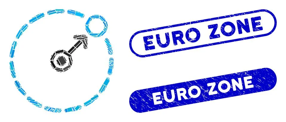 Rectangle Collage Round Area Border with Scratched Euro Zone Stamps Illustrazione stock