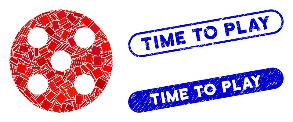 Rectangle Collage Round Dice with Textured Time to Play Stamps 库存插图