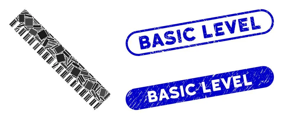 Rectangle Collage Ruler with Distress Basic Level Stamps Stock Illustration