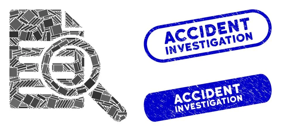 Rectangle Collage Search Document with Scratched Accident Investigation Stamps Stock Illustration