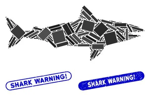 Rectangle Collage Shark with Textured Shark Warning! Seals Stock Illustration