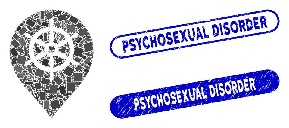Rectangle Collage Ship Wheel Marker with Scratched Psychosexual Disorder Stamps Stock Illustration