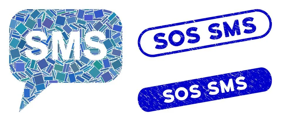 Rectangle Collage SMS with Scratched Sos SMS Seals Illustrazione stock