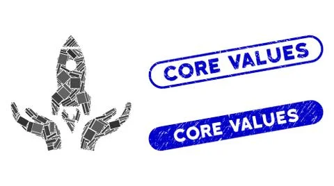 Rectangle Collage Space Startup Support Hands with Grunge Core Values Seals Stock Illustration