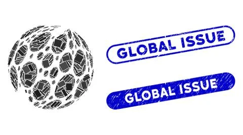 Rectangle Collage Spotted Abstract Sphere with Textured Global Issue Stamps Illustrazione stock