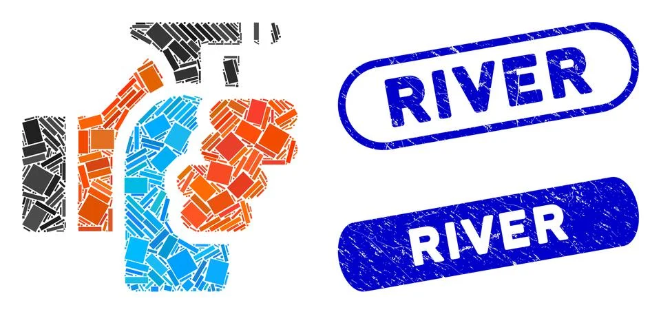 Rectangle Collage Spray with Textured River Stamps Illustrazione stock