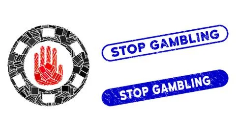 Rectangle Collage Stop Gambling Chip with Scratched Stop Gambling Stamps Stock Illustration