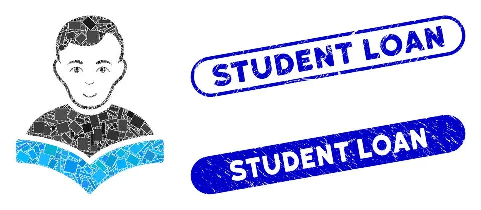 Rectangle Collage Student with Scratched Student Loan Seals Stock Illustration