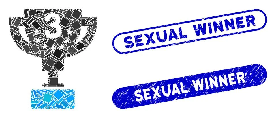 Rectangle Collage Third Prize Cup with Textured Sexual Winner Stamps Illustrazione stock