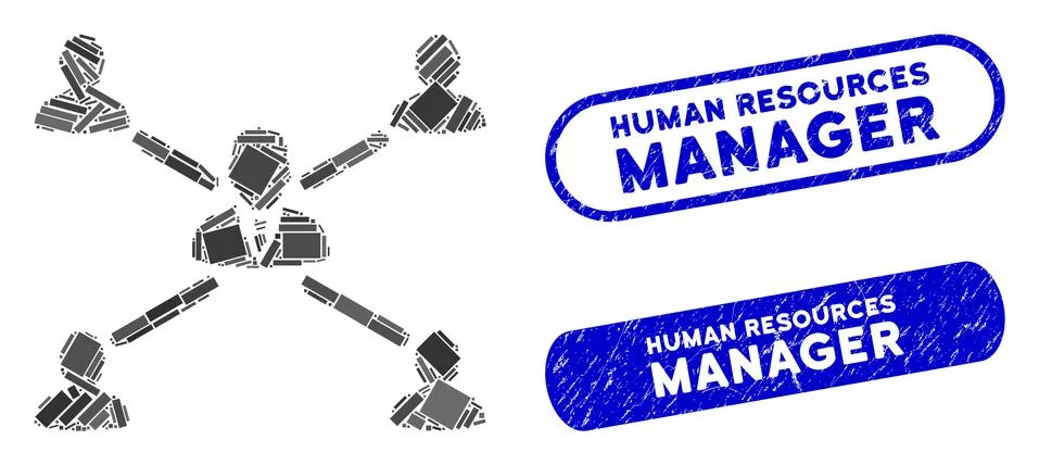 Rectangle Collage User Connections with Scratched Human Resources Manager Stamps Stock Illustration