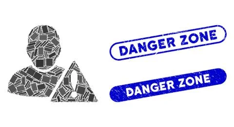Rectangle Collage User Error with Grunge Danger Zone Stamps Ilustración de archivo