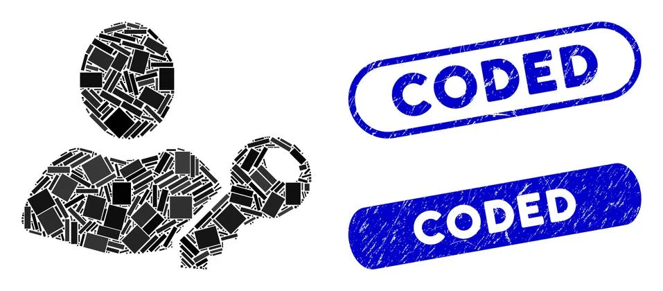 Rectangle Collage User Key with Grunge Coded Stamps Stock Illustration