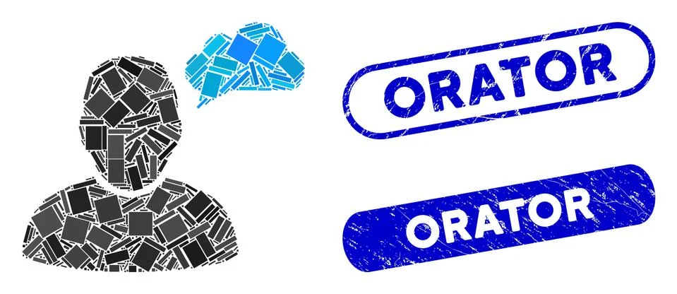 Rectangle Collage User Thinking Cloud with Scratched Orator Stamps Stock Illustration