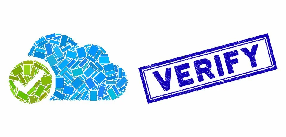 Rectangle Collage Valid Cloud with Scratched Verify Stamp Stock Illustration