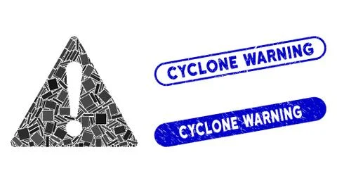 Rectangle Collage Warning with Textured Cyclone Warning Seals Illustrazione stock