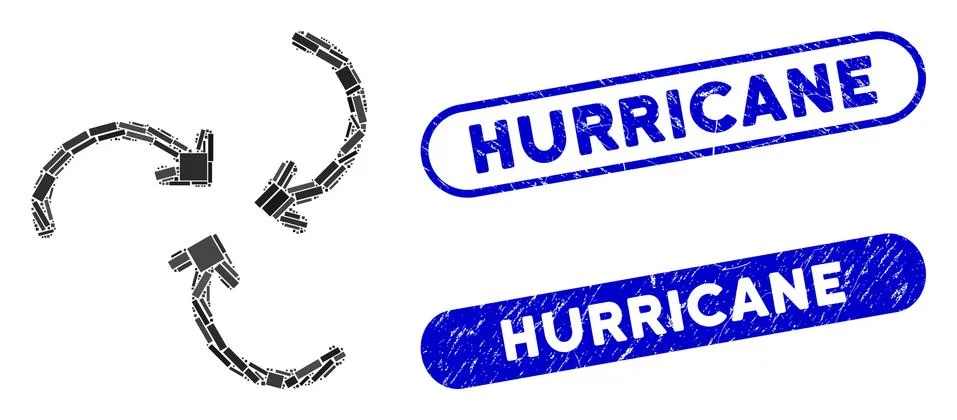 Rectangle Collage Whirlpool Rotation Arrows with Distress Hurricane Seals Stock Illustration