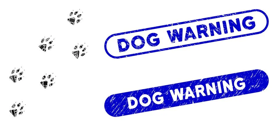 Rectangle Collage Wolf Track with Grunge Dog Warning Seals イラスト素材