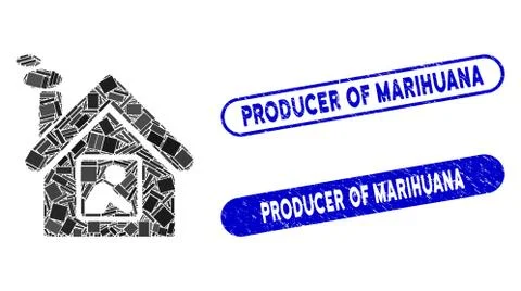 Rectangle Collage Workshop Building with Scratched Producer of Marihuana Stamps Ilustración de archivo