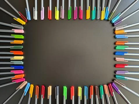 Rectangle composed of colored pens arranged in harmony. Stock Photos