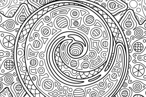 Rectangle cosmic coloring book page with spiral Stock Illustration