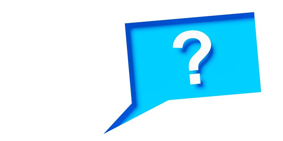 Rectangle cutout white speech bubble with question mark symbol on blue backgr Stock Illustration