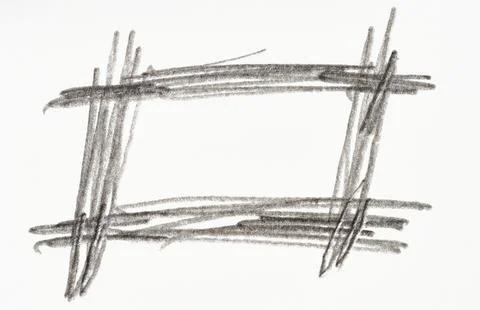 A rectangle drawn with a black pencil on white paper Stock Photos