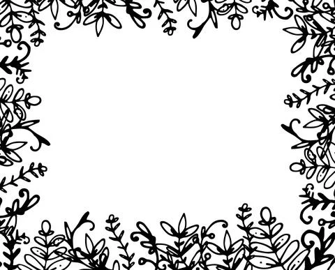 Rectangle edge with doodle plants. empty rectangle text frame with doodles twigs Stock Illustration