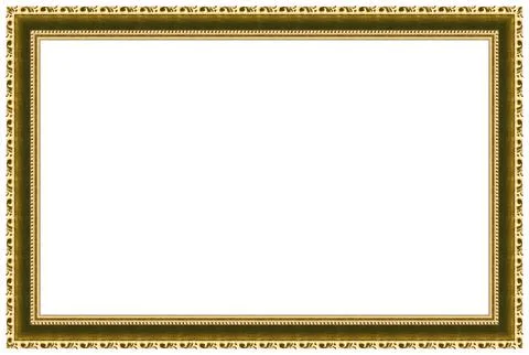 Rectangle empty wooden and gold gilded ornamental frame, isolated on white Stock Illustration