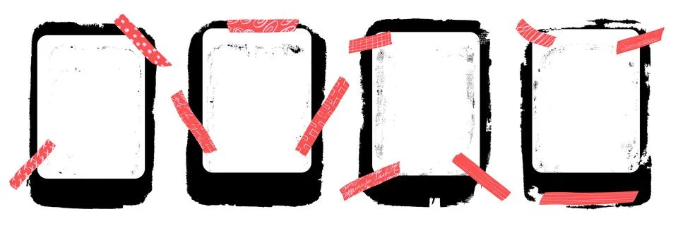 Rectangle frame and tape with worn brush edge for grunge photo collage. Distress Stock Illustration