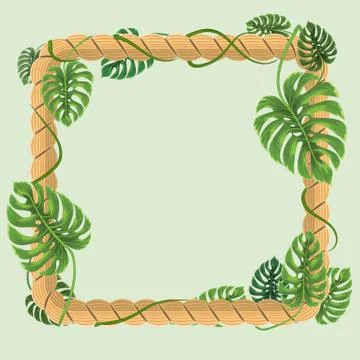 Rectangle Frame border made with Tropical leaves. Watercolor style flat and Stock Illustration