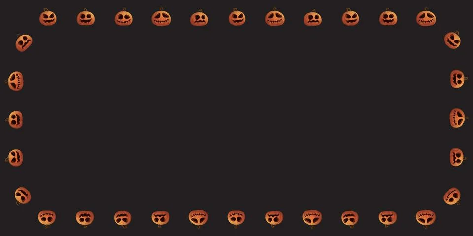 Rectangle frame consists of various Halloween pumpkin faces Stock Illustration