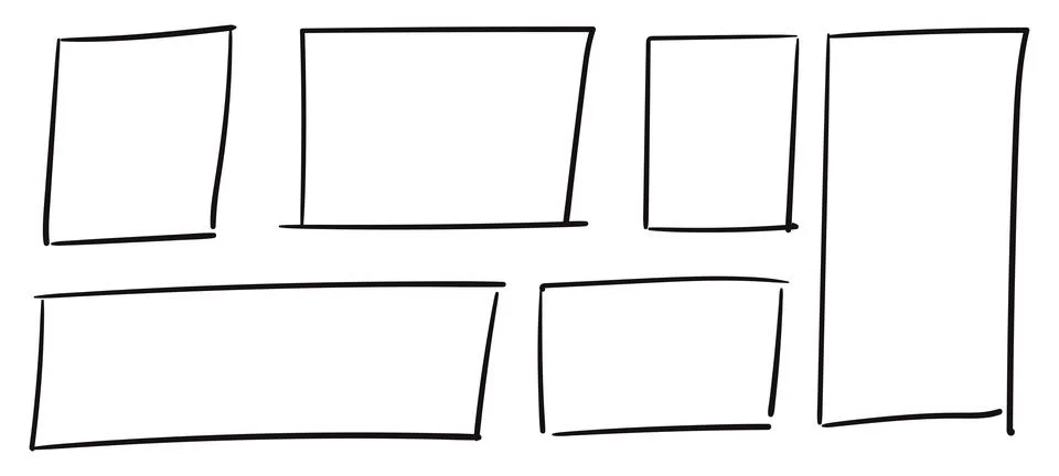 Rectangle frame line. square shape outline on hand draw style. vector illustr Stock Illustration