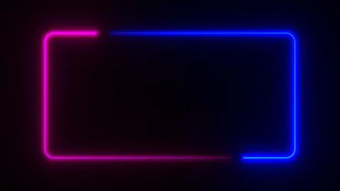 Rectangle frame with two tone neon color line on isolated black background... Stock Illustration