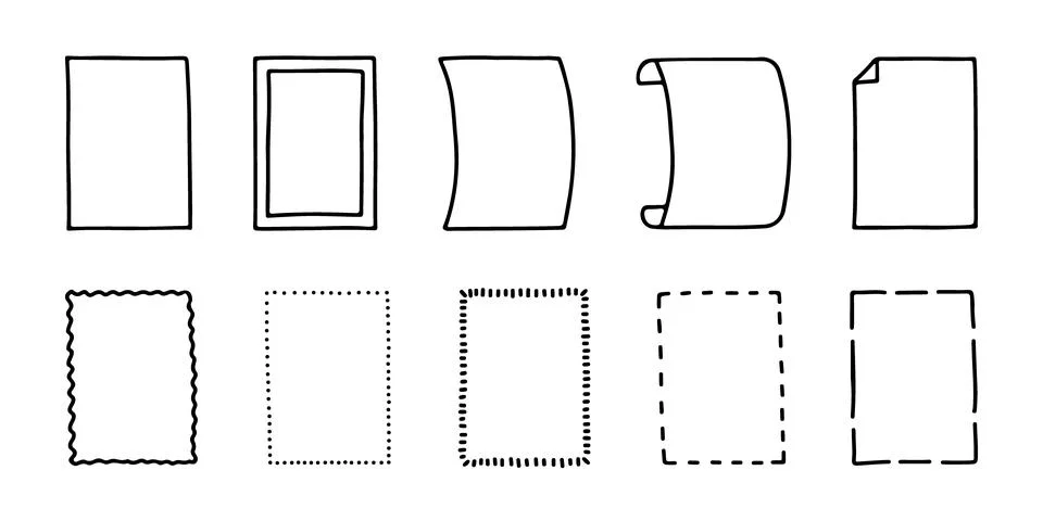 Rectangle frames for note text, hand drawn doodle line set. Scribble rectangu Illustrazione stock