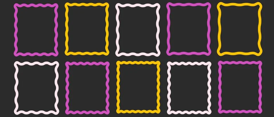 Rectangle frames with scallop edges set. Squiggle photo borders with zig za.. 스톡 일러스트