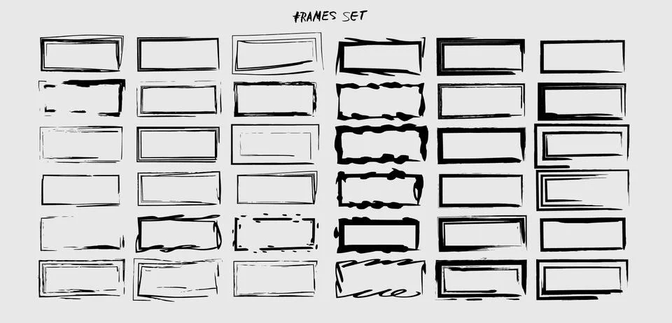 Rectangle frames set. Collection of black borders. Bundle of elements for col Stock Illustration