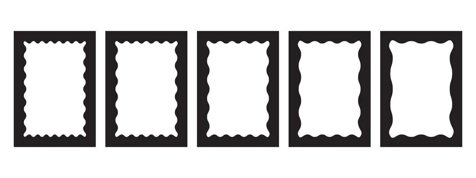 Rectangle frames with wavy and zigzag edges set. Squiggle photo borders. Stock Illustration