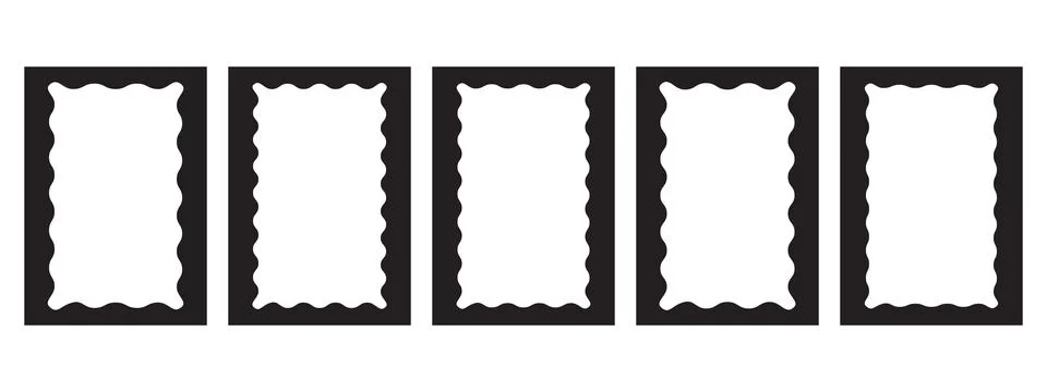 Rectangle frames with wavy edges set. Squiggle photo borders with zig zag e.. Stock Illustration