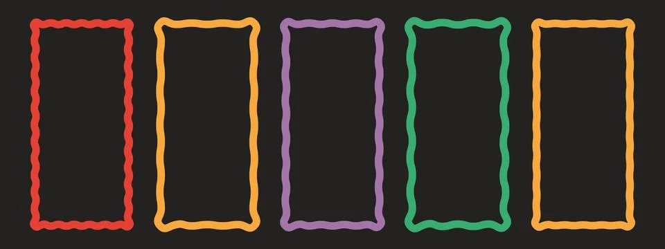 Rectangle frames with wavy edges set. Squiggle photo borders with zig zag e.. Illustrazione stock