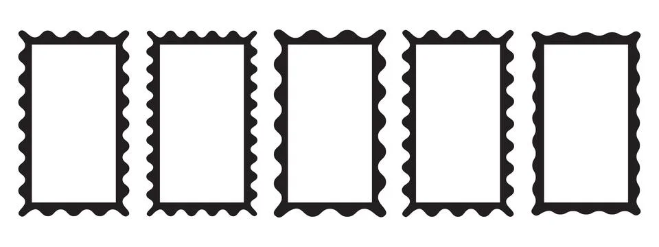 Rectangle frames with wavy edges set. Trendy photo borders. Modern vector t.. Stock Illustration